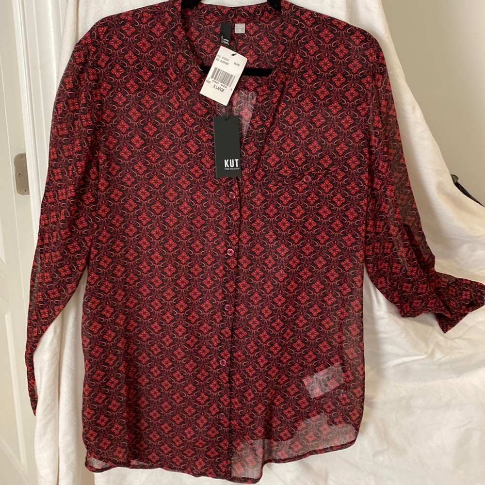 NWT KUT FROM THE CLOTH GORGEOUS RED AND BLACK SHIRT XL